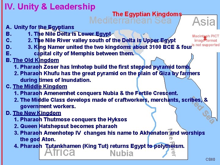 IV. Unity & Leadership The Egyptian Kingdoms Mediterranean Sea Asia d Re A. Unity