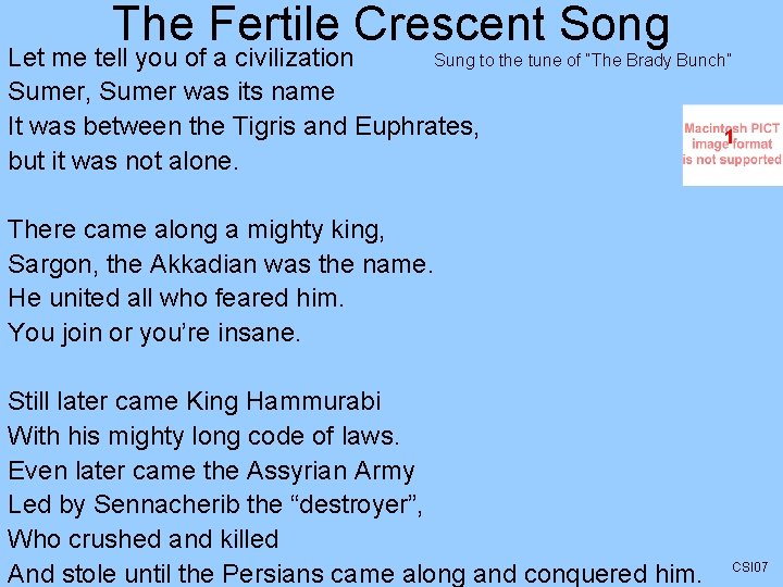 The Fertile Crescent Song Let me tell you of a civilization Sung to the