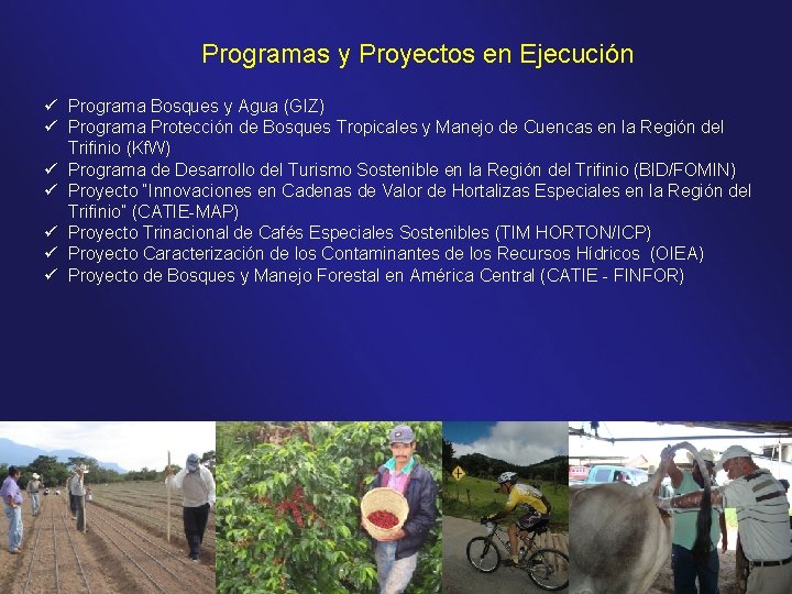 Programas y Proyectos en Ejecución ü Programa Bosques y Agua (GIZ) ü Programa Protección