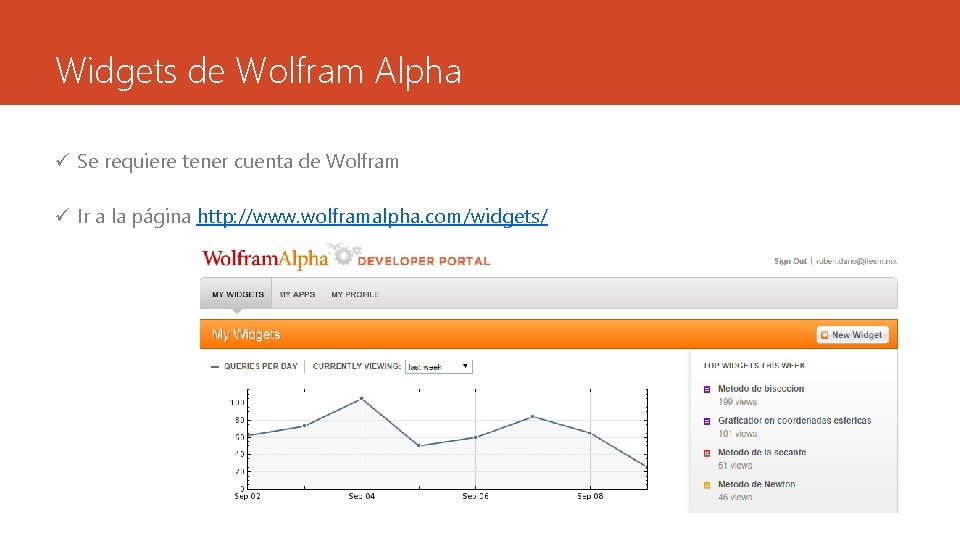 Widgets de Wolfram Alpha ü Se requiere tener cuenta de Wolfram ü Ir a