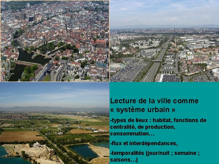 Lecture de la ville comme « système urbain » -types de lieux : habitat,
