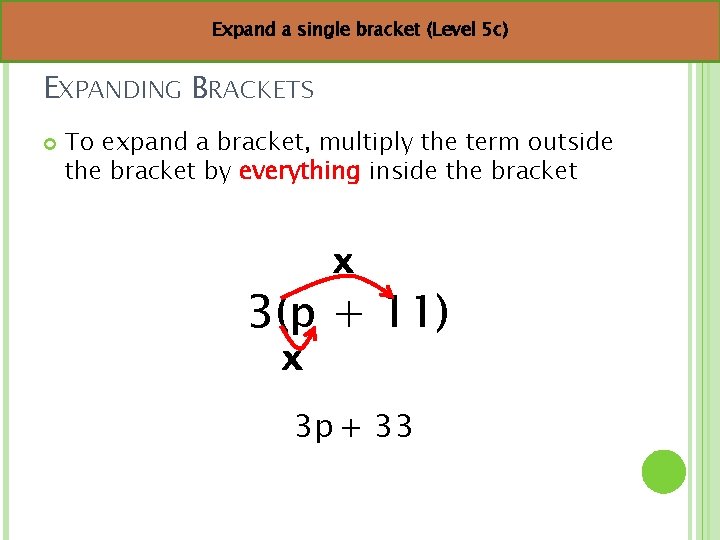 Expand a single bracket (Level 5 c) EXPANDING BRACKETS To expand a bracket, multiply
