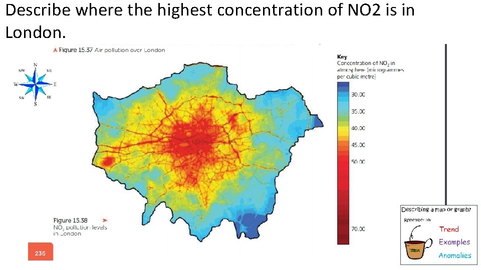 Describe where the highest concentration of NO 2 is in London. 