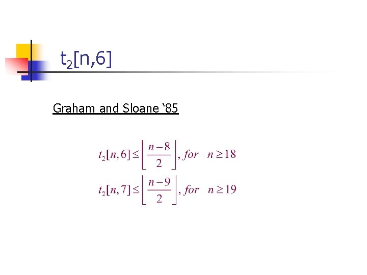 t 2[n, 6] Graham and Sloane ‘ 85 