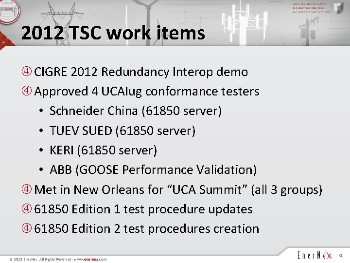 2012 TSC work items CIGRE 2012 Redundancy Interop demo Approved 4 UCAIug conformance testers