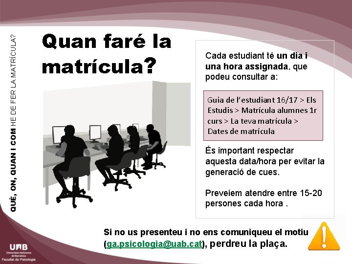 QUÈ, ON, QUAN I COM HE DE FER LA MATRÍCULA? Quan faré la matrícula?