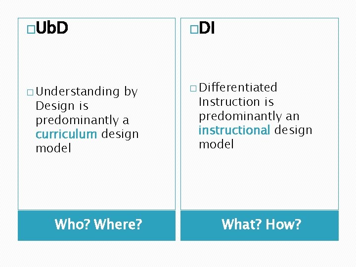 �Ub. D � Understanding �DI by Design is predominantly a curriculum design model Who?