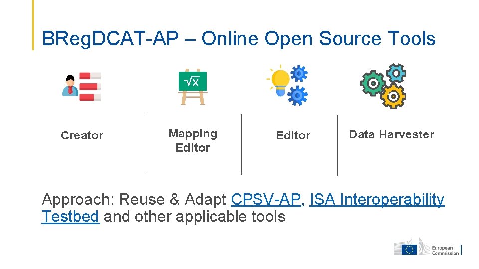 BReg. DCAT-AP – Online Open Source Tools Creator Mapping Editor Data Harvester Approach: Reuse