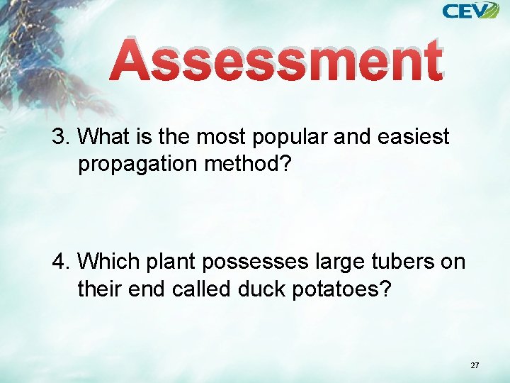 Assessment 3. What is the most popular and easiest propagation method? 4. Which plant
