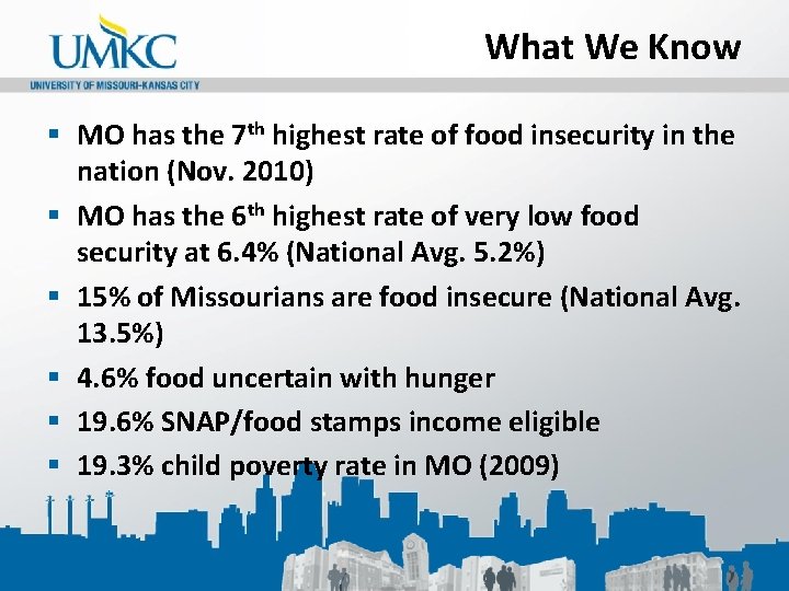 What We Know § MO has the 7 th highest rate of food insecurity