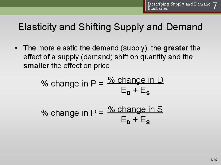 Describing Supply and Demand: Elasticites 7 Elasticity and Shifting Supply and Demand • The