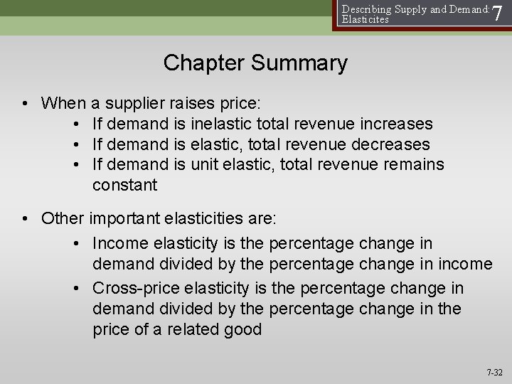 Describing Supply and Demand: Elasticites 7 Chapter Summary • When a supplier raises price: