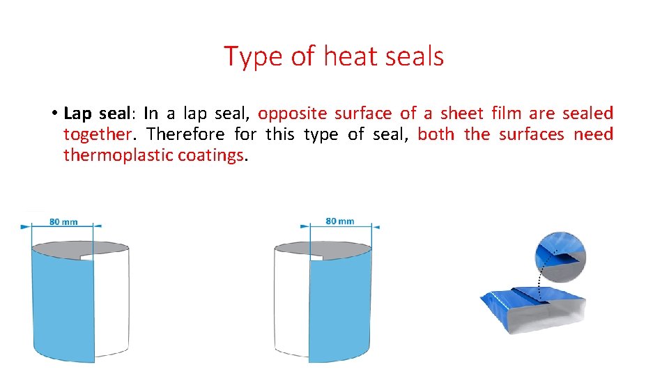 Type of heat seals • Lap seal: In a lap seal, opposite surface of