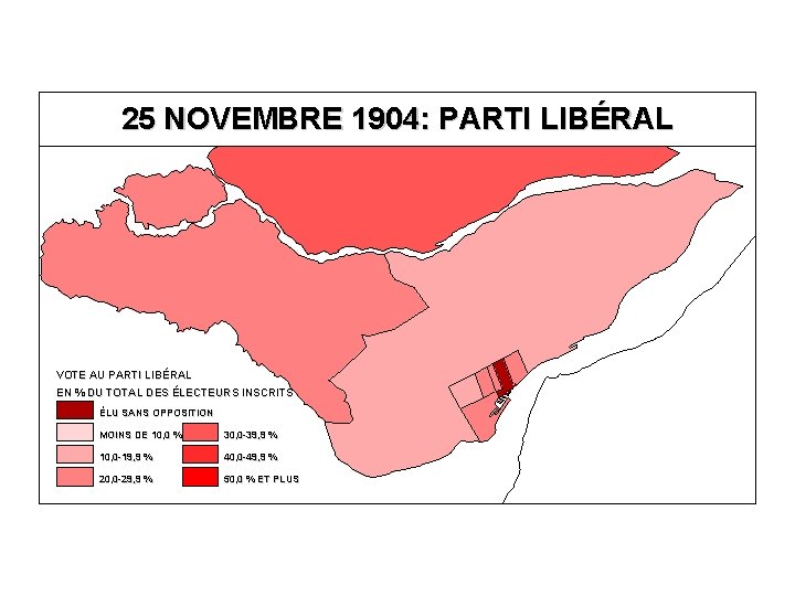 25 NOVEMBRE 1904: PARTI LIBÉRAL VOTE AU PARTI LIBÉRAL EN % DU TOTAL DES