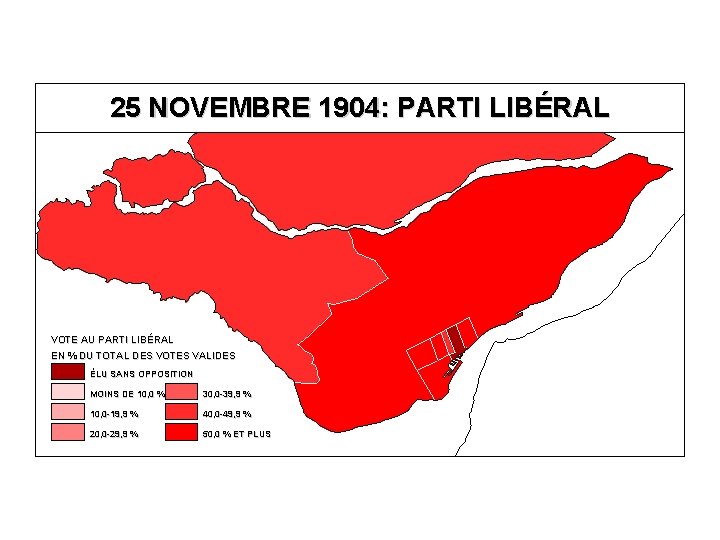 25 NOVEMBRE 1904: PARTI LIBÉRAL VOTE AU PARTI LIBÉRAL EN % DU TOTAL DES