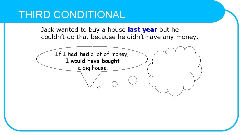 THIRD CONDITIONAL Jack wanted to buy a house last year but he couldn’t do