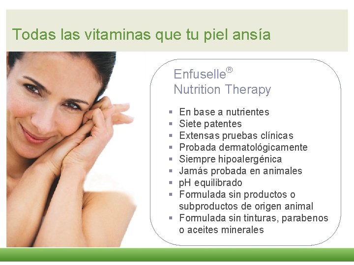Todas las vitaminas que tu piel ansía Enfuselle® Nutrition Therapy § § § §