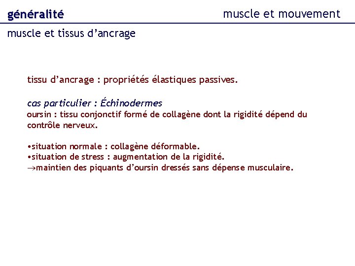 généralité muscle et mouvement muscle et tissus d’ancrage tissu d’ancrage : propriétés élastiques passives.