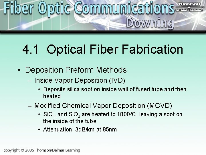 4. 1 Optical Fiber Fabrication • Deposition Preform Methods – Inside Vapor Deposition (IVD)