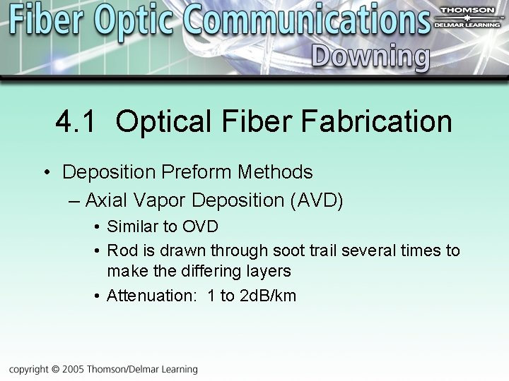 4. 1 Optical Fiber Fabrication • Deposition Preform Methods – Axial Vapor Deposition (AVD)