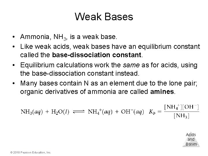 Weak Bases • Ammonia, NH 3, is a weak base. • Like weak acids,