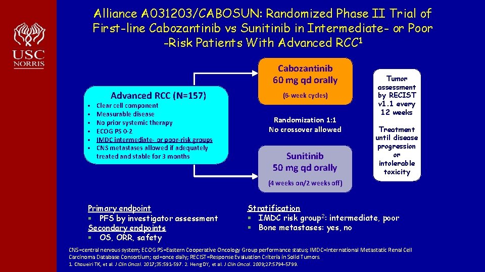 Alliance A 031203/CABOSUN: Randomized Phase II Trial of First-line Cabozantinib vs Sunitinib in Intermediate-