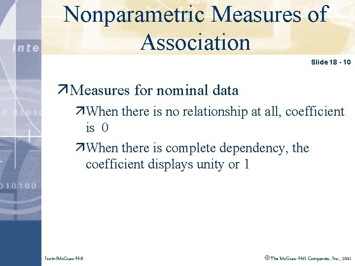 Nonparametric Measures of Click to edit Master title style Association Slide 18 - 10