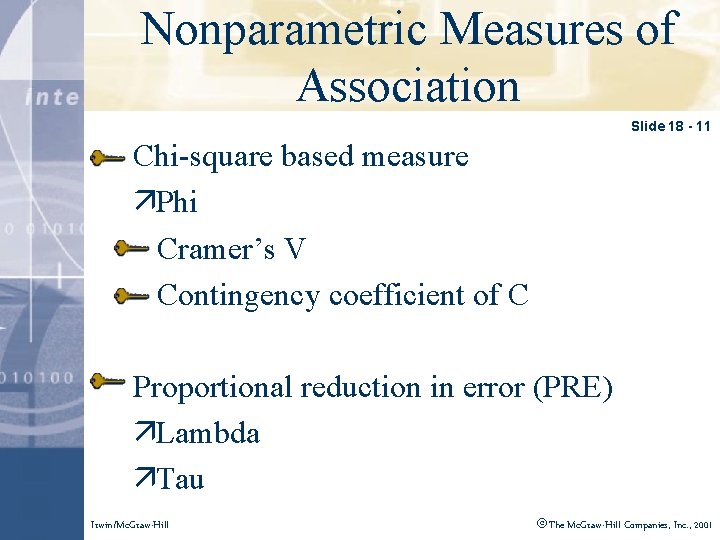 Nonparametric Measures of Click to edit Master title style Association Slide 18 - 11