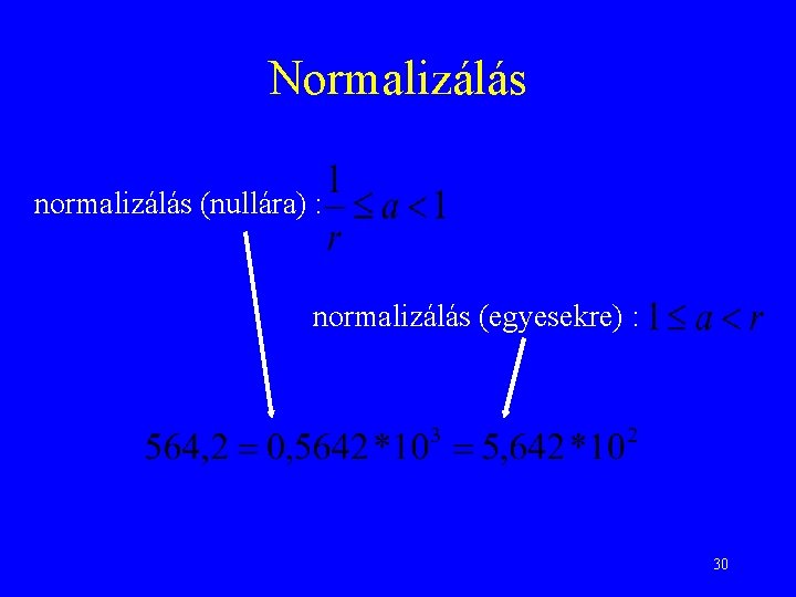 Normalizálás normalizálás (nullára) : normalizálás (egyesekre) : 30 