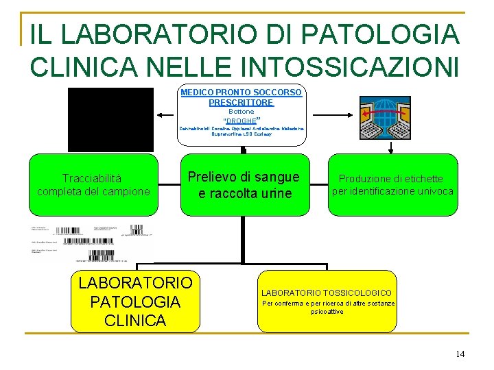 IL LABORATORIO DI PATOLOGIA CLINICA NELLE INTOSSICAZIONI MEDICO PRONTO SOCCORSO PRESCRITTORE Bottone “DROGHE” Cannabinoidi