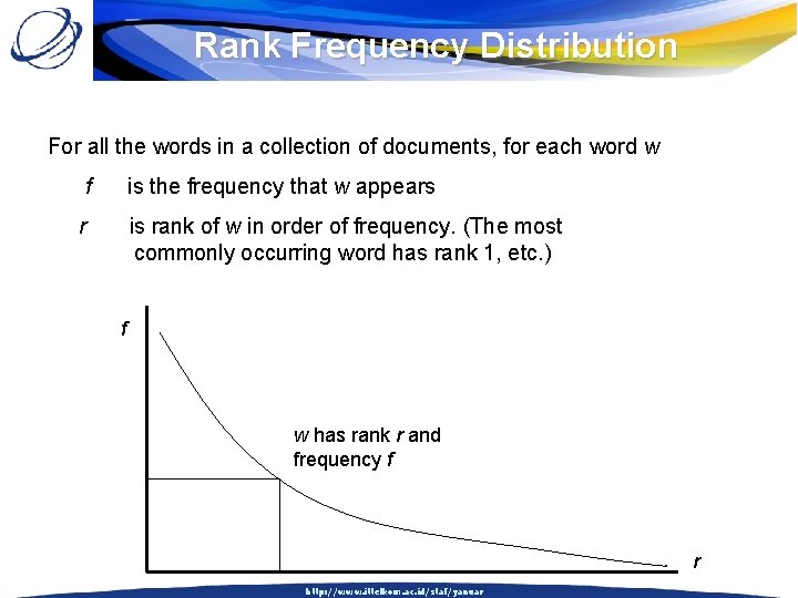 Rank Frequency Distribution For all the words in a collection of documents, for each
