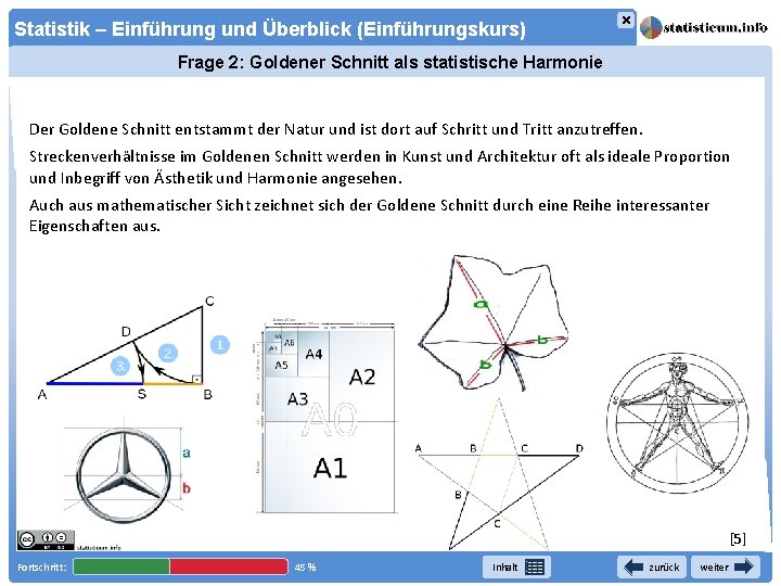 × Statistik – Einführung und Überblick (Einführungskurs) Frage 2: Goldener Schnitt als statistische Harmonie