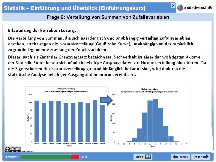 × Statistik – Einführung und Überblick (Einführungskurs) Frage 9: Verteilung von Summen von Zufallsvariablen