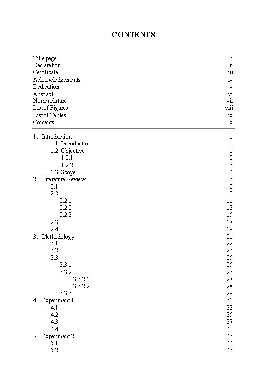 CONTENTS Title page Declaration Certificate Acknowledgements Dedication Abstract Nomenclature List of Figures List of