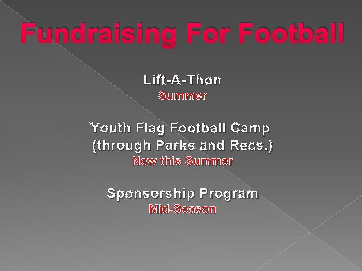 Fundraising For Football Lift-A-Thon Summer Youth Flag Football Camp (through Parks and Recs. )