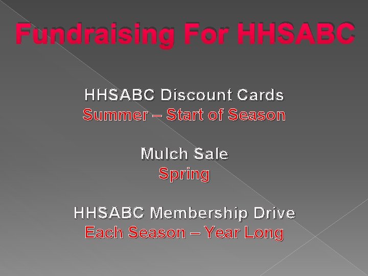 Fundraising For HHSABC Discount Cards Summer – Start of Season Mulch Sale Spring HHSABC