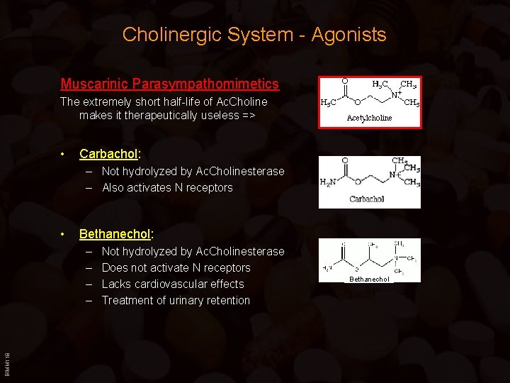 Cholinergic System - Agonists Muscarinic Parasympathomimetics The extremely short half-life of Ac. Choline makes