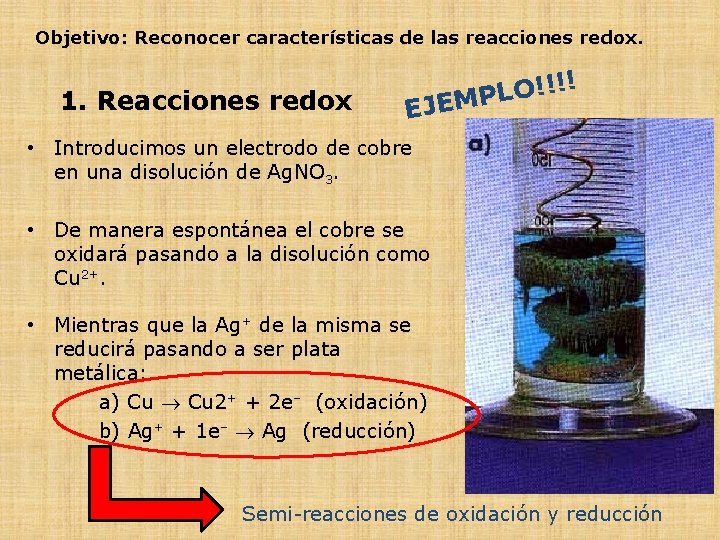 Objetivo: Reconocer características de las reacciones redox. 1. Reacciones redox !! ! ! O