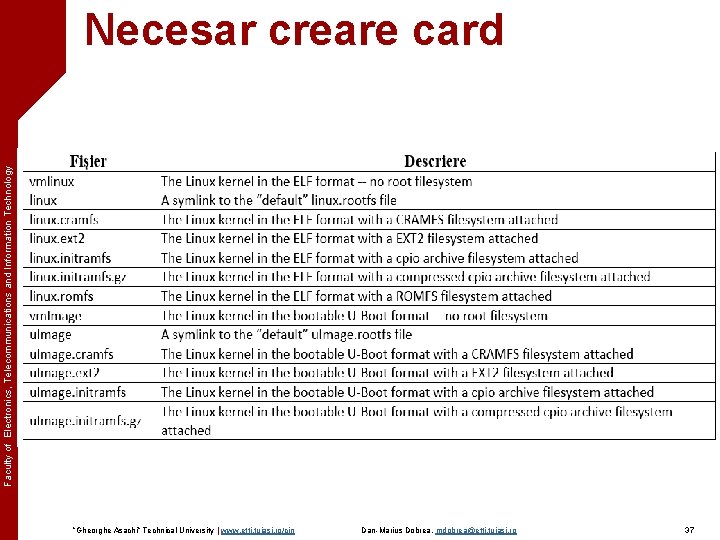 Faculty of Electronics, Telecommunications and Information Technology Necesar creare card ”Gheorghe Asachi” Technical University