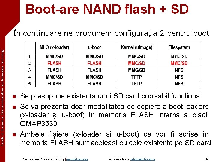 Boot-are NAND flash + SD Faculty of Electronics, Telecommunications and Information Technology În continuare