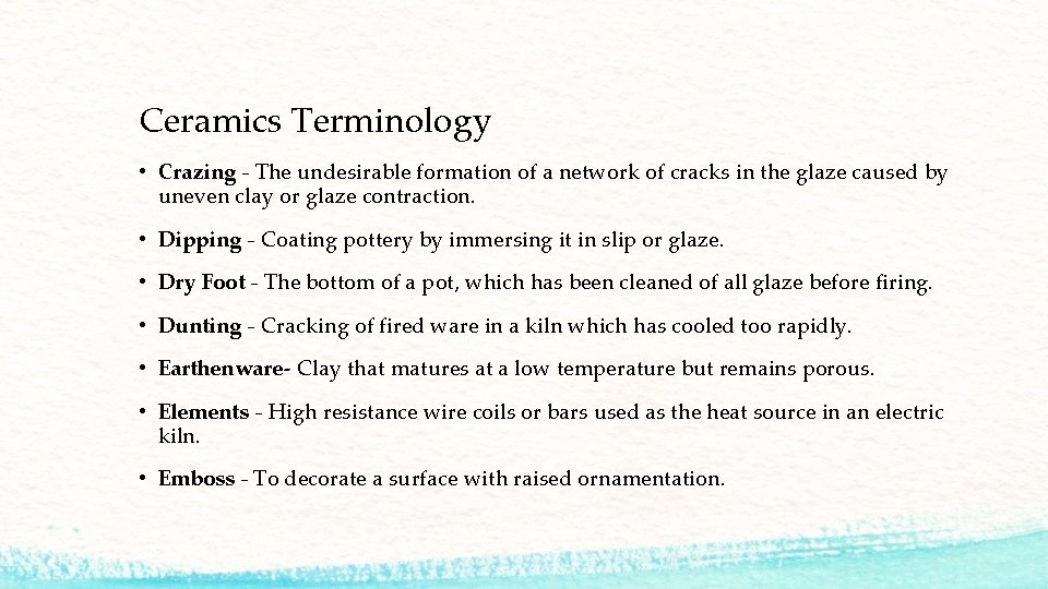 Art Process Terminology Videos and Vocabulary Clay https
