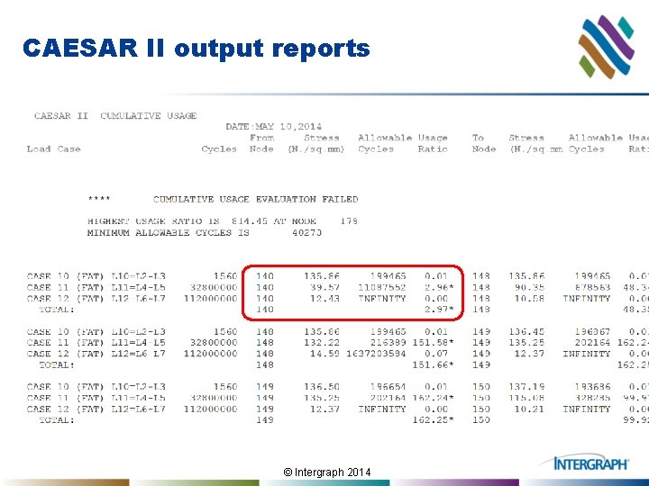 CAESAR II output reports ¢ Cumulative damage report © Intergraph 2014 