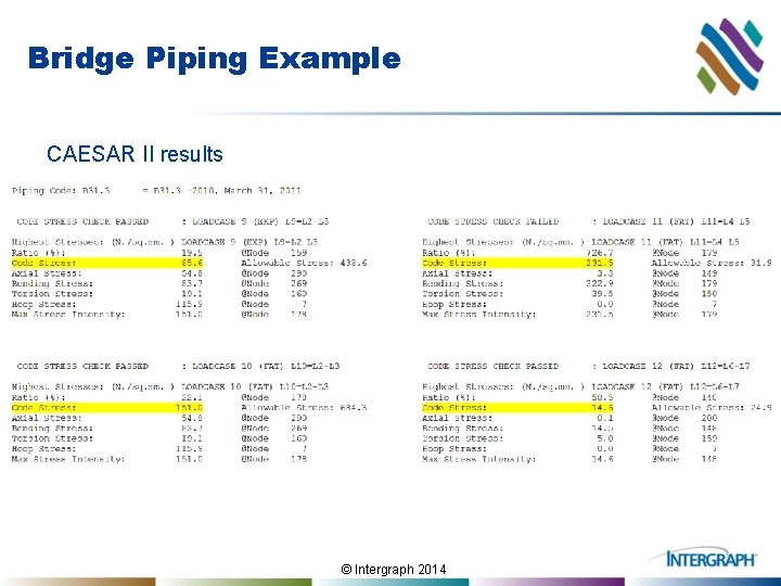 Bridge Piping Example CAESAR II results © Intergraph 2014 