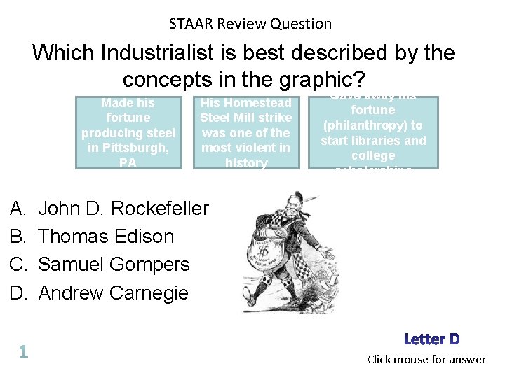 STAAR Review Question Which Industrialist is best described by the concepts in the graphic?