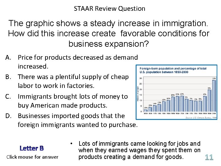 STAAR Review Question The graphic shows a steady increase in immigration. How did this