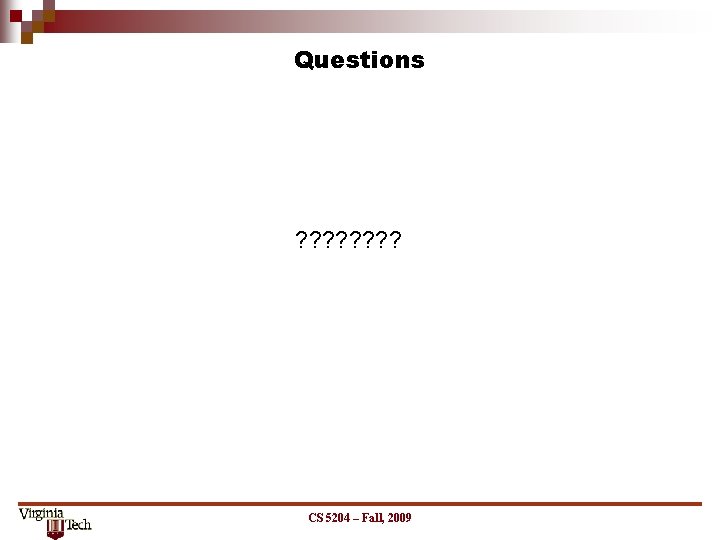 Questions ? ? ? ? CS 5204 – Fall, 2009 