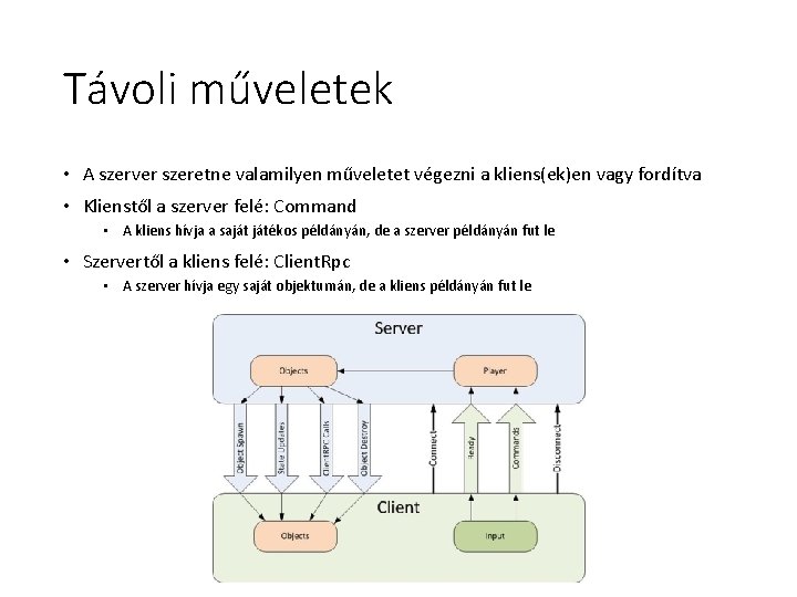 Távoli műveletek • A szerver szeretne valamilyen műveletet végezni a kliens(ek)en vagy fordítva •