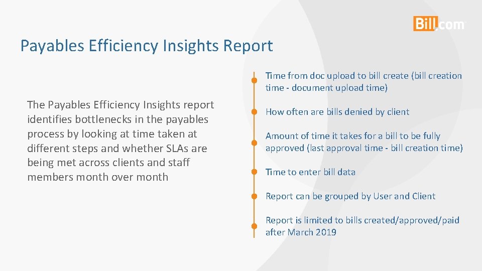 Payables Efficiency Insights Report Time from doc upload to bill create (bill creation time