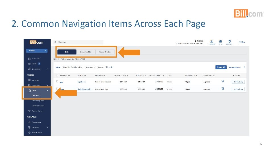 2. Common Navigation Items Across Each Page 6 