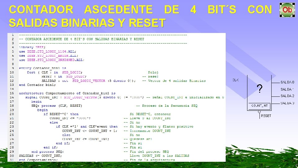 CONTADOR ASCEDENTE DE 4 BIT´S CON SALIDAS BINARIAS Y RESET 